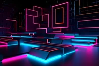 Download geometric, modern interior, neon background, graphics cgi, 4k wallpaper for free