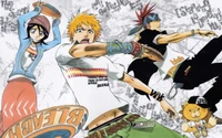 Personajes dinámicos de "Bleach" en una escena de manga llena de acción.