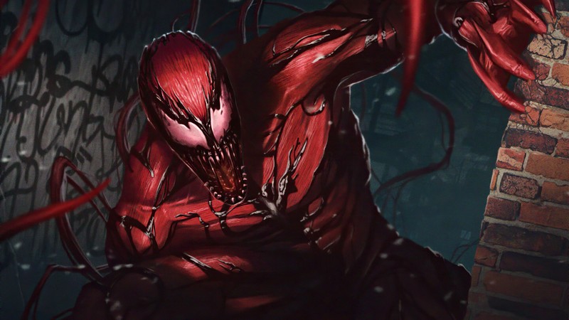 Человек-паук в красном костюме с лицом человека-паука (carnage, marvel comics, суперзлодей, комиксы, суперзлодеи)