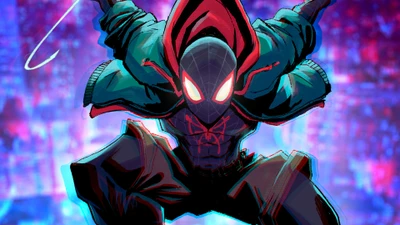 Miles Morales: Der Dynamische Spider-Man in einer Lebhaften Urbanen Landschaft