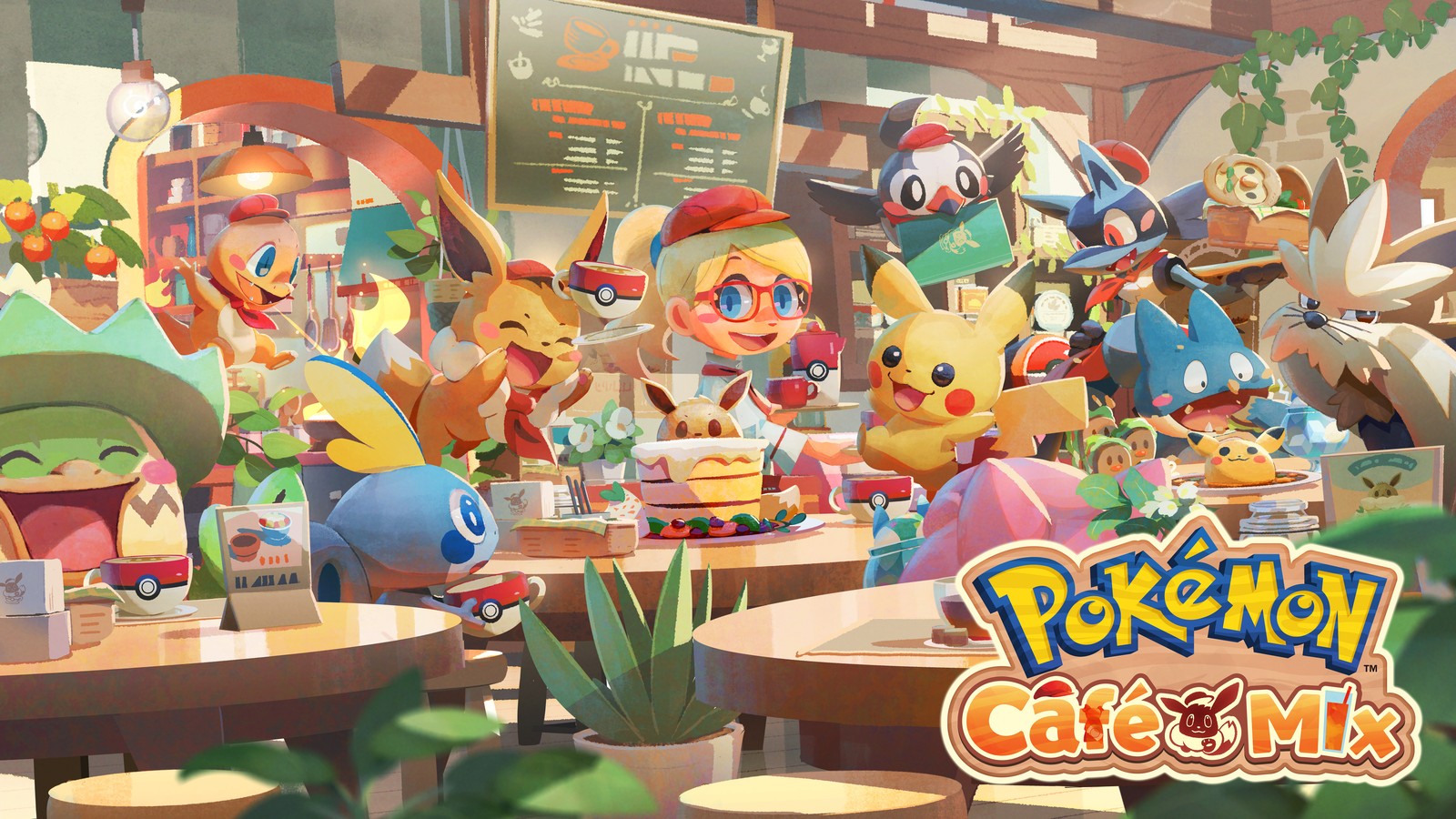 A group of pokemon cafe characters sitting around a table (pokémon café mix, 2020 games, android games, 5k, 8k)