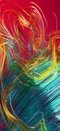 Arte abstrata vibrante com linhas e padrões coloridos e fluídos