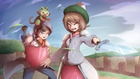 pokemon sword and shield, video game, pokemon, grookey, sobble wallpaper