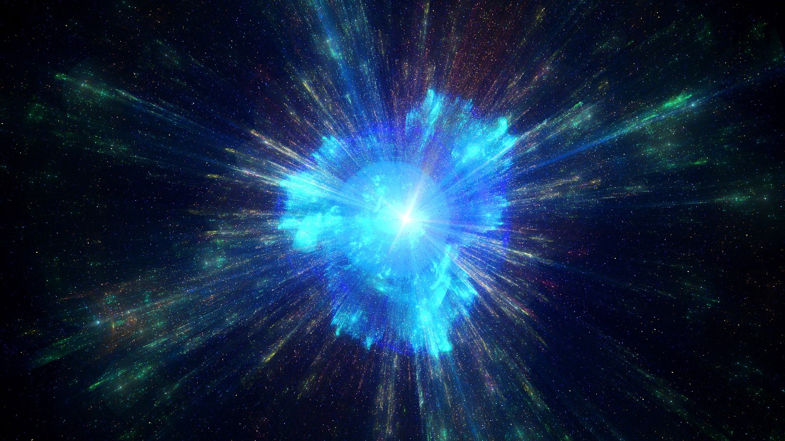 Une explosion d'étoile bleue au milieu d'un fond noir (éclat de lentille, lumière, effets spéciaux, atmosphère, objeto astronomique)