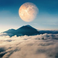 Majestic Moon Above the Misty Horizon