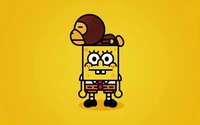 SpongeBob SquarePants avec un Singe sur un Fond Jaune