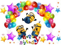 ballons, joyeux anniversaire, minion