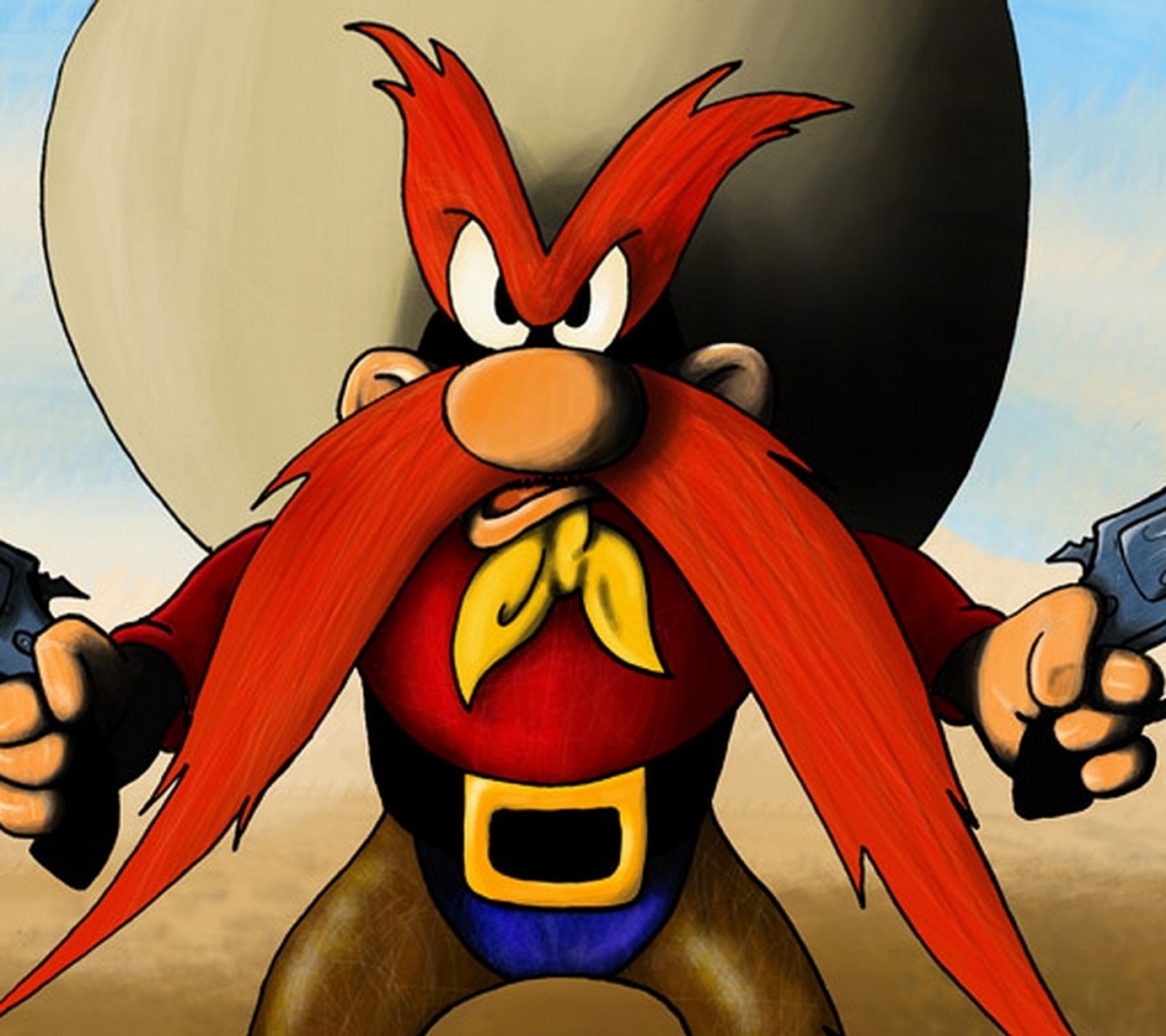 Cartoon of a man with a red beard holding two guns (cartoons, yosemite sam)