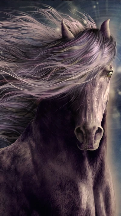 Caballo de fantasía majestuoso con cabello fluido