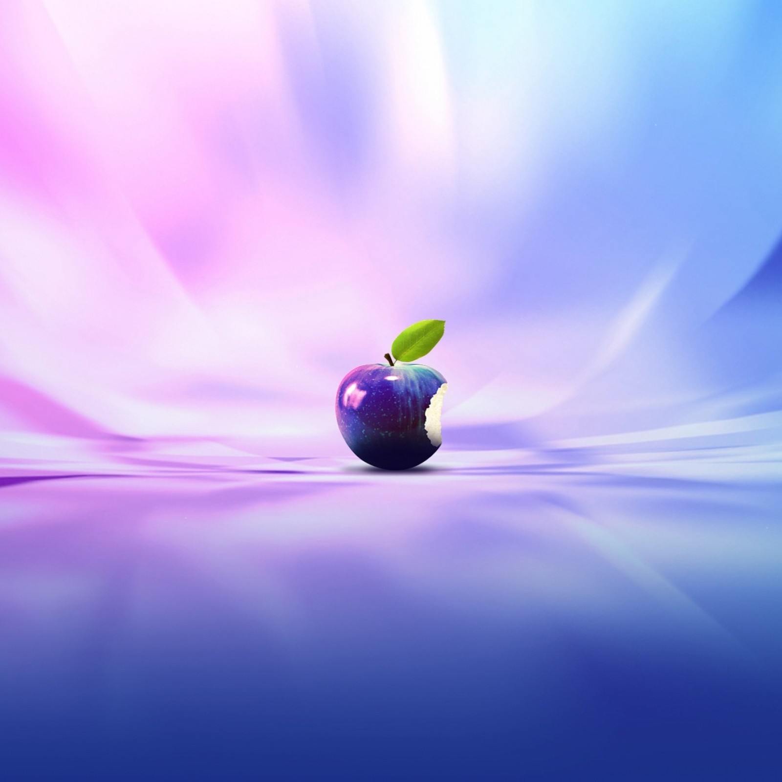 Purple apple with green leaf on a blue background (3d, apple, fruit, logo)