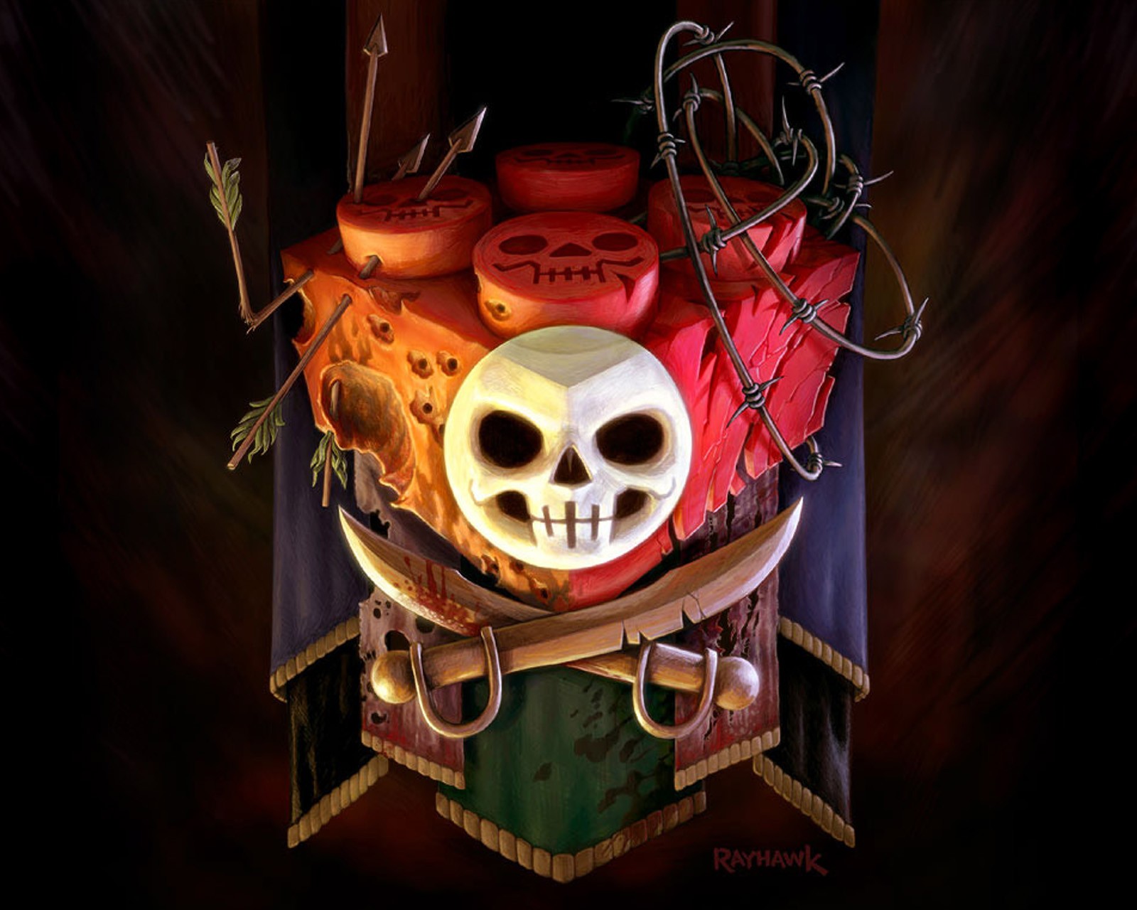 There is a skull and a crossbone on a pirate ship (arrow, art, awesome, cool, face)