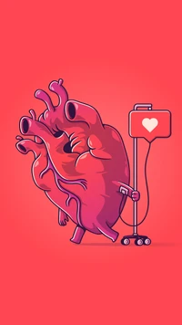 Animated Heart Character with IV Drip in Vibrant Pink Background