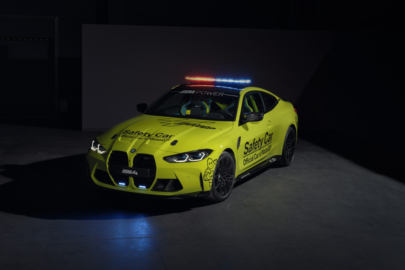 bmw m4 competition, motogp safety car, 2021, dark background, 5k wallpaper