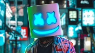 dj, marshmello, maske, prominente, neon