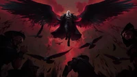 Dark Winged Hero Amidst Chaos: A League of Legends Artwork