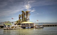 Scenic Harbor with Lighthouse and Watercraft at Cove