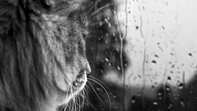 nose, cat, snout, black and white, rain