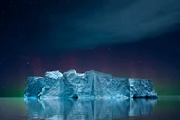 айсберг, морской пейзаж, ночь, аврора небо, облака