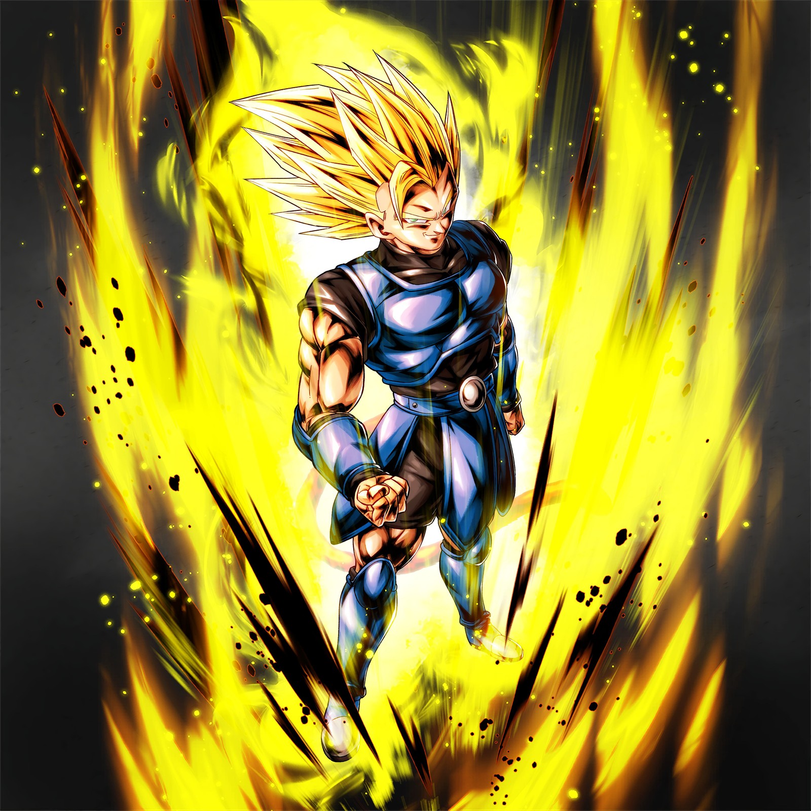 Un dibujo de un joven gohan con llamas amarillas de fondo (super saiyan, shallot, dragon ball legends, anime, fondo de pantalla 4k)