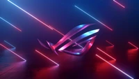 Asus ROG-Emblem mit Neonbeleuchtung auf einem futuristischen Hintergrund