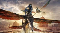 Jake Sully und Neytiri schweben auf Banshees in Avatar: Der Weg des Wassers