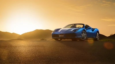 Ferrari 488 Spider contre un fond de coucher de soleil