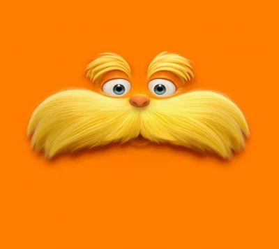 Moustache fantaisiste du Lorax sur fond orange vif