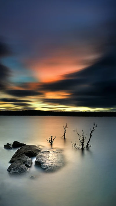 Serene Twilight Reflections on Still Waters