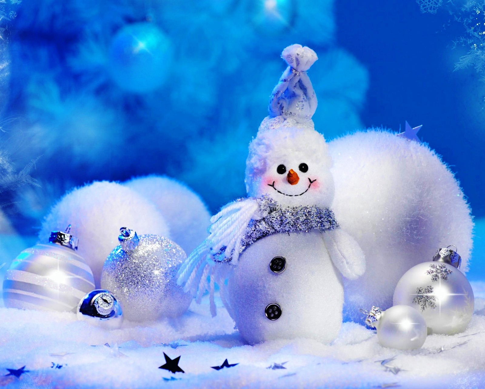 blue, bokeh, holiday, seasonal, snow wallpaper