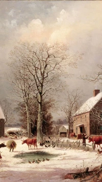 farmyard, winter wallpaper