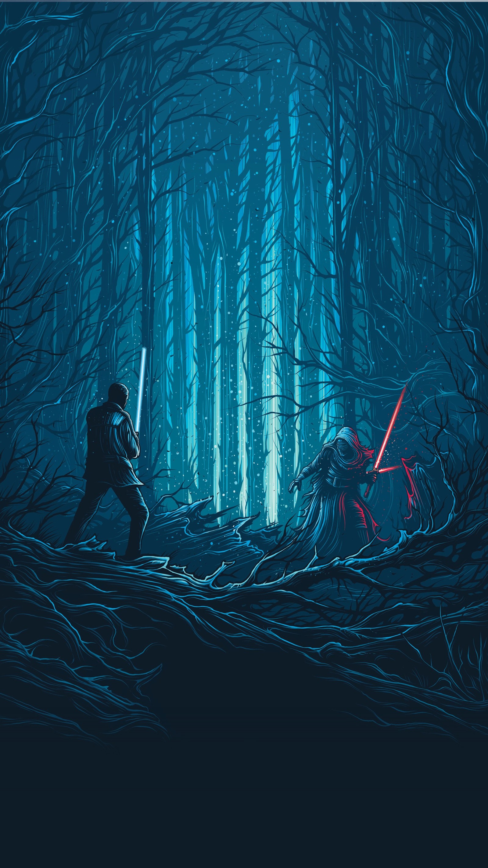 Star wars-poster mit einem mann und einer frau im wald (ren, raum, stern, star wars, starwars)