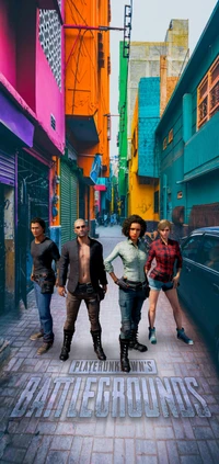 PlayerUnknown's Battlegrounds Characters in a Vibrant Urban Alley