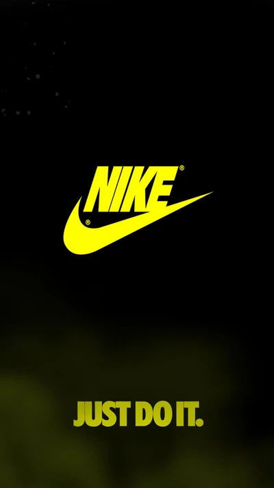 Nike Logo with "Just Do It" Slogan in Bold Yellow Against a Dark Background