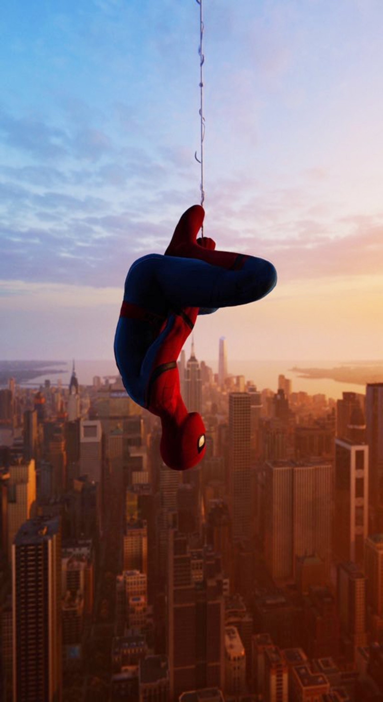 Spider-man suspendu à une corde dans la ville (spider man ps4, spider man, avengers, marvel, tom holland)