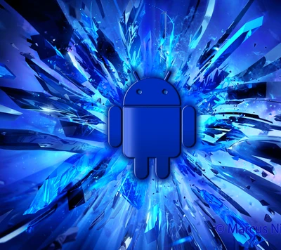 Tecnología Android en una explosión azul vibrante