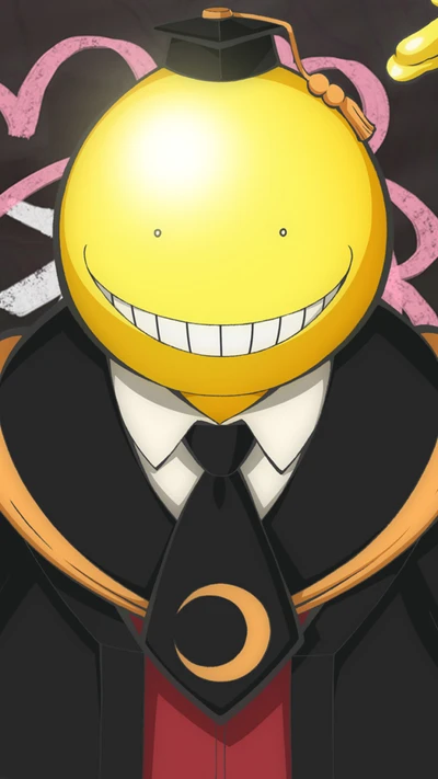 Koro Sensei en tenue de graduation avec un sourire éclatant