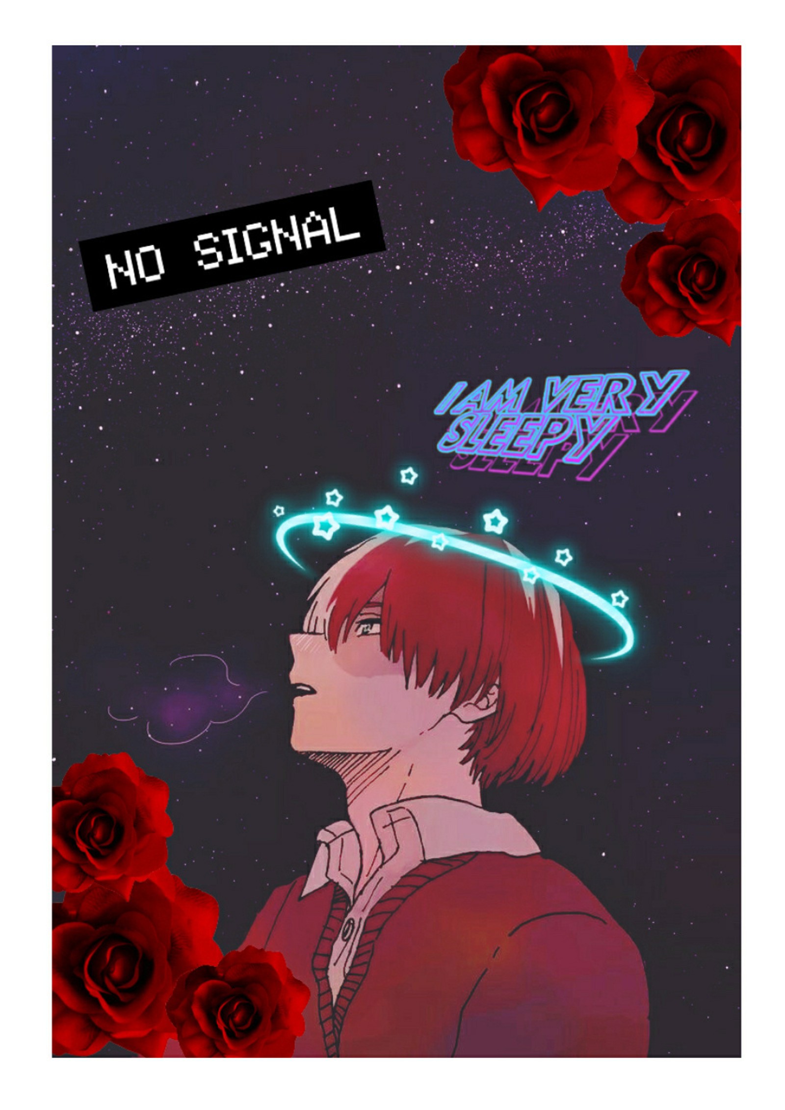 Anime girl with red hair and a neon sign above her head (bnha, todoroki)