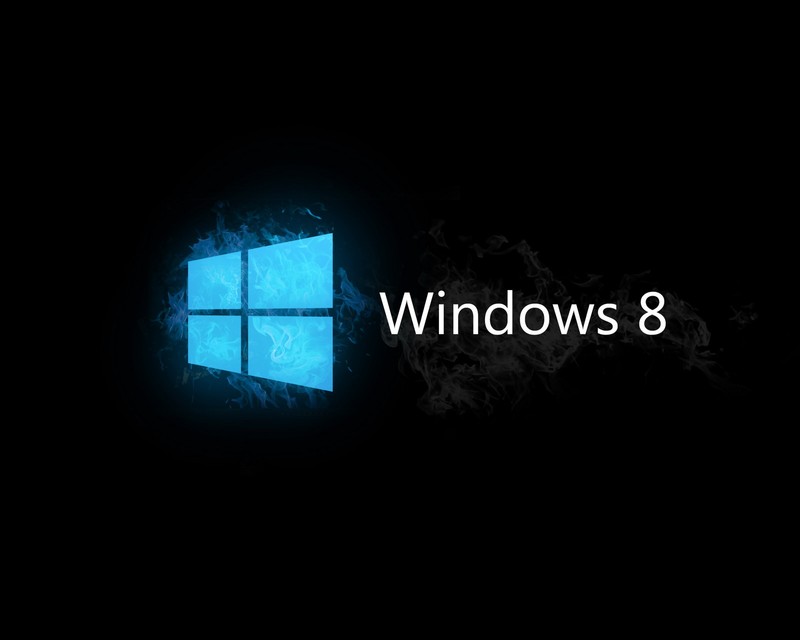 Черный фон с логотипом windows 8 в синем цвете (microsoft, окна)