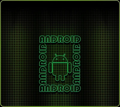 Logo de Android en neón sobre fondo de galaxia oscura