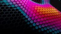 Padrão de malha hexagonal colorido em azul elétrico e magenta