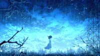 alone, anime, anime girls, raining, night wallpaper