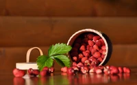 Freshly Gathered Strawberries in a Rustic Basket