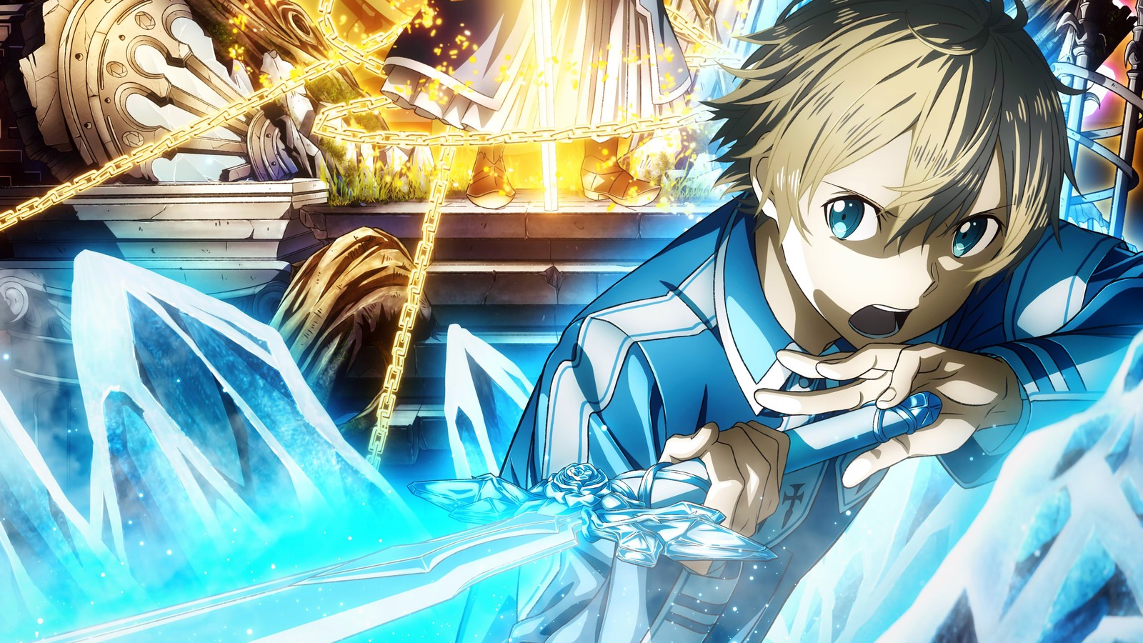 Descargar fondo de pantalla eugeo, espada rosa azul, sao, sword art online alicization, anime