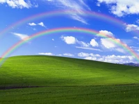 windows xp, bliss, landscape, rainbow, blue sky wallpaper