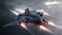 Футуристический боевой корабль в действии в Star Citizen