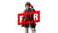 Bold Event Branding: 'FOUR' T-Shirt Graphic with Stylish Model