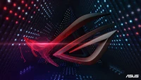 Asus ROG Logo in a Futuristic Digital Landscape