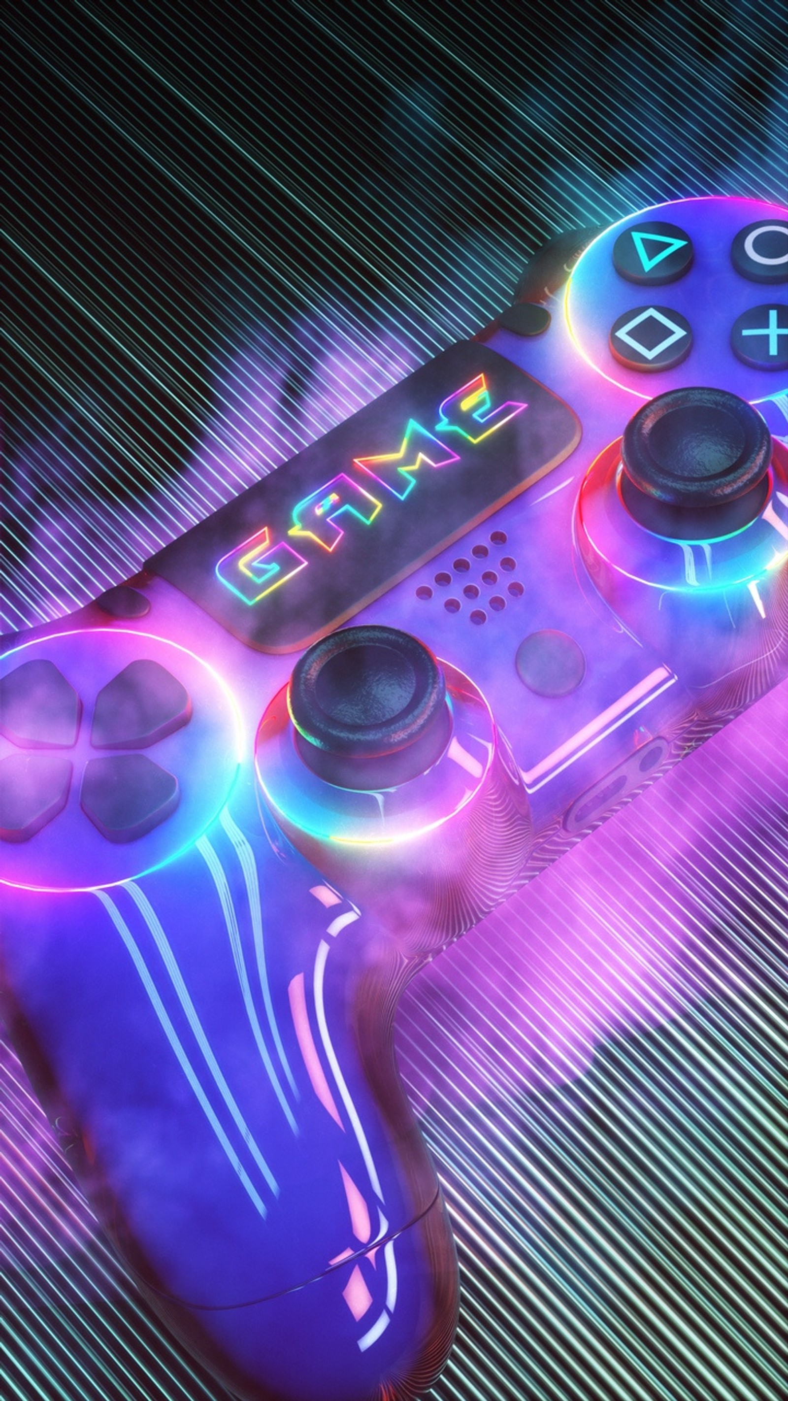 A close up of a video game controller with a glowing back (controller, game)