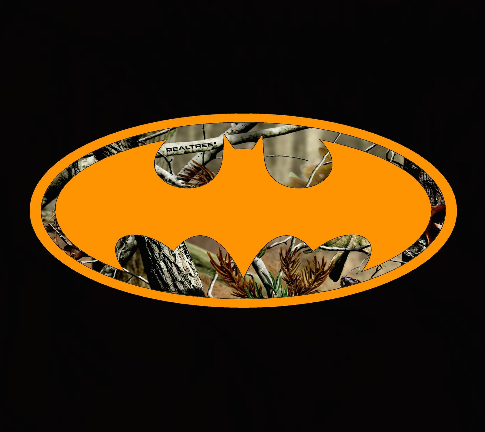 Batman logo on a black background with a yellow oval (batman, camo, dark knight, hunting, justice)