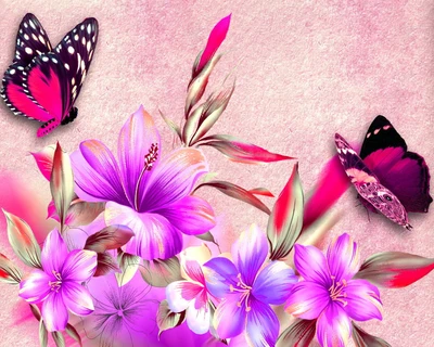 papillons, fleurs violettes